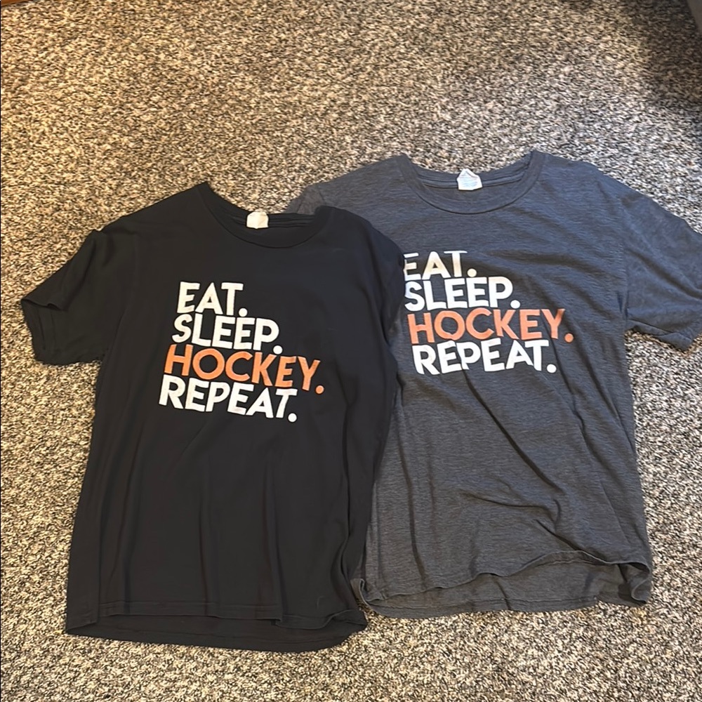 Eat Sleep Hockey Repeat T-Shirts - Black and Gray